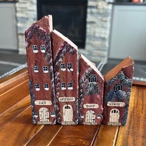 Hand-painted Miniature Brick Buildings set. Inn. Antiques. Bakery. Winery.